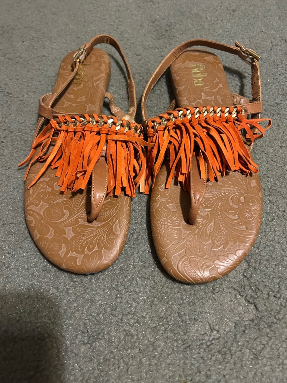 Reba Orange Fringe Leather Sandals